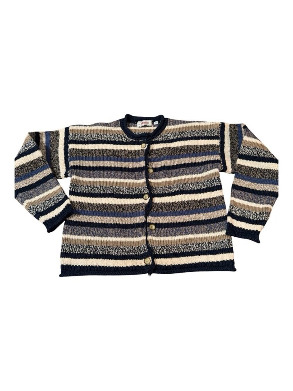 Vintage 90's Guess Striped Knit Sweater Cardigan‎ Women's Medium Boho Cottage